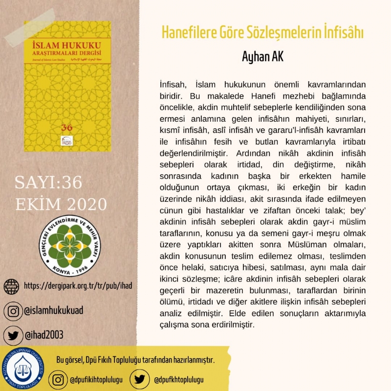 İSLAM HUKUKU ARAŞTIRMALARI DERGİSİ 36. SAYIDAN KESİTLER... 