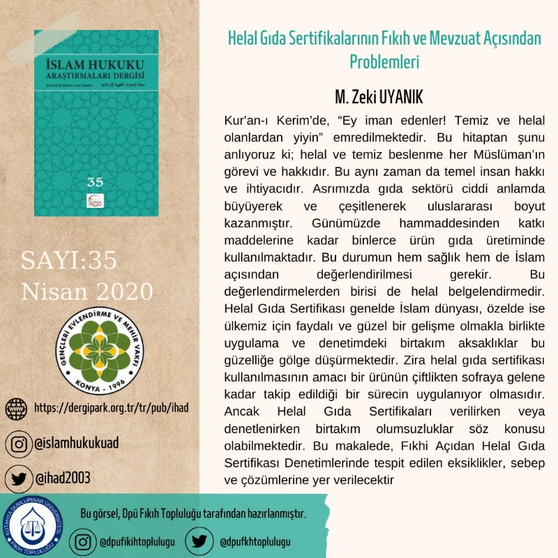 İSLAM HUKUKU ARAŞTIRMALARI DERGİSİ 35. SAYIDAN KESİTLER... 