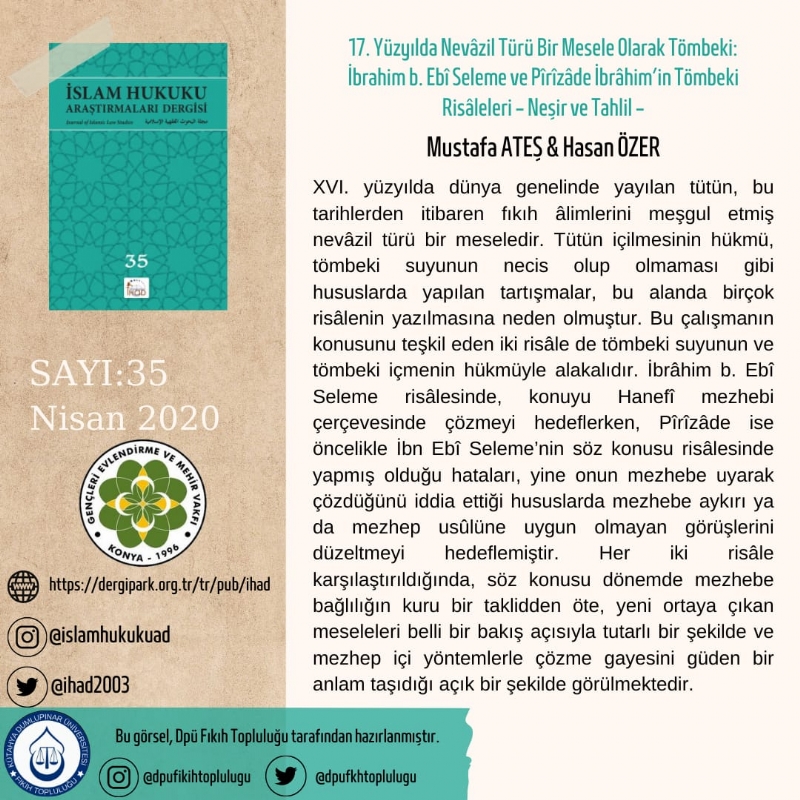 İSLAM HUKUKU ARAŞTIRMALARI DERGİSİ 35. SAYIDAN KESİTLER... 