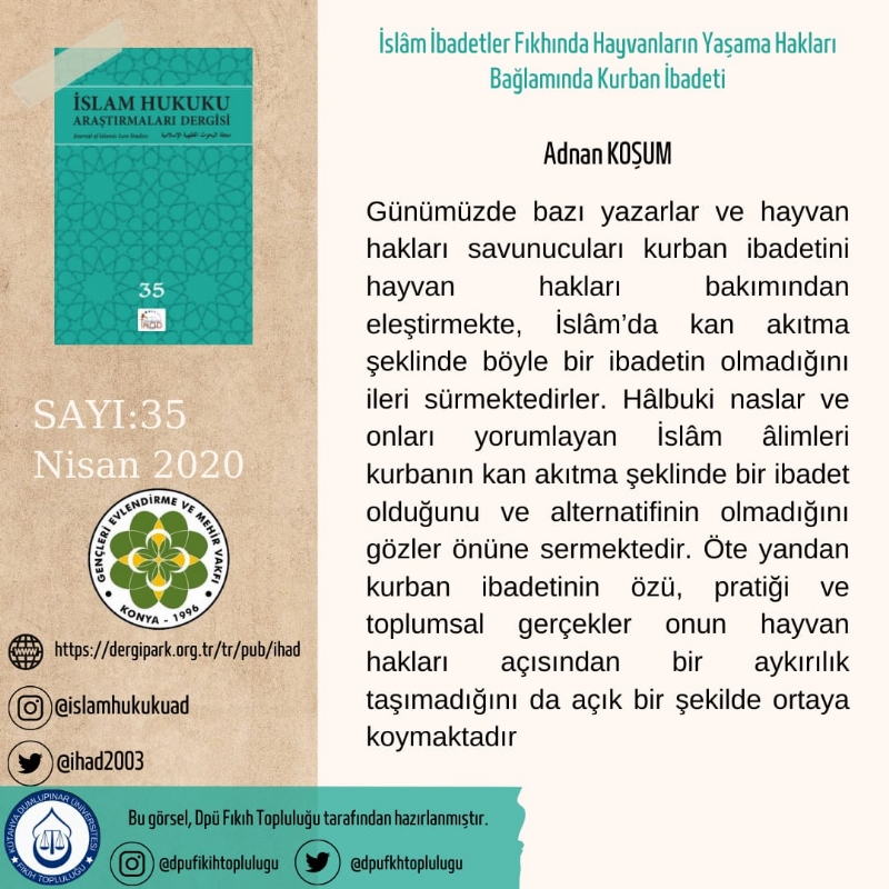 İSLAM HUKUKU ARAŞTIRMALARI DERGİSİ 35. SAYIDAN KESİTLER... 