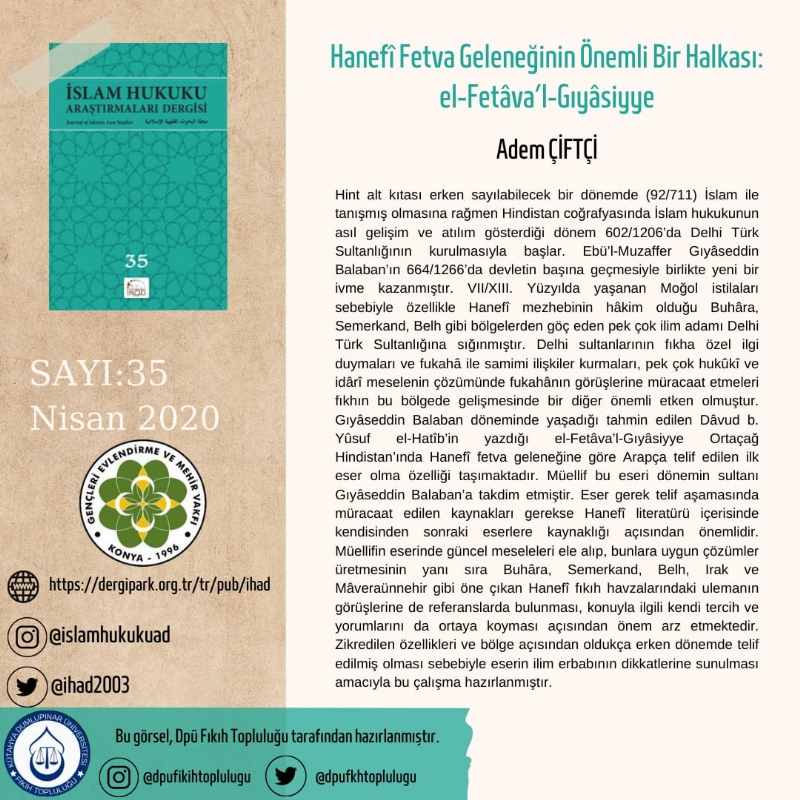 İSLAM HUKUKU ARAŞTIRMALARI DERGİSİ 35. SAYIDAN KESİTLER... 