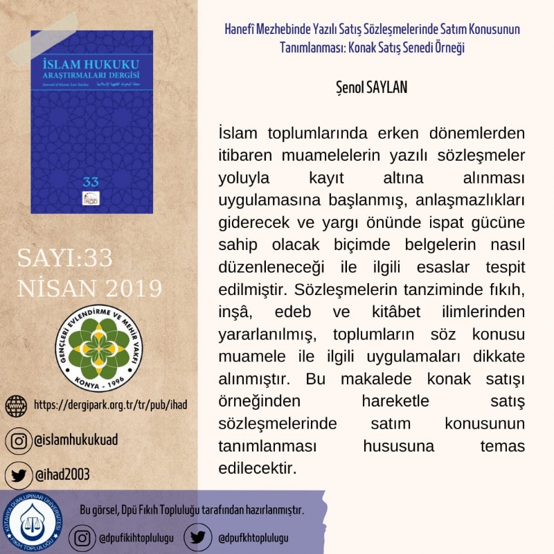 İSLAM HUKUKU ARAŞTIRMALARI DERGİSİ 33. SAYIDAN KESİTLER... 