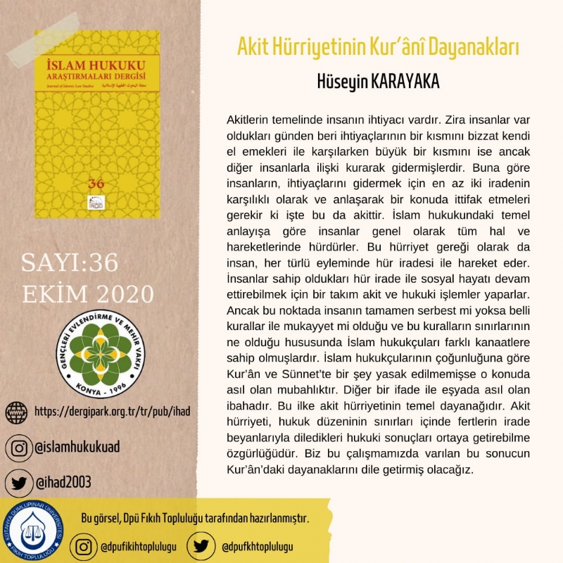 İSLAM HUKUKU ARAŞTIRMALARI DERGİSİ 36. SAYIDAN KESİTLER... 