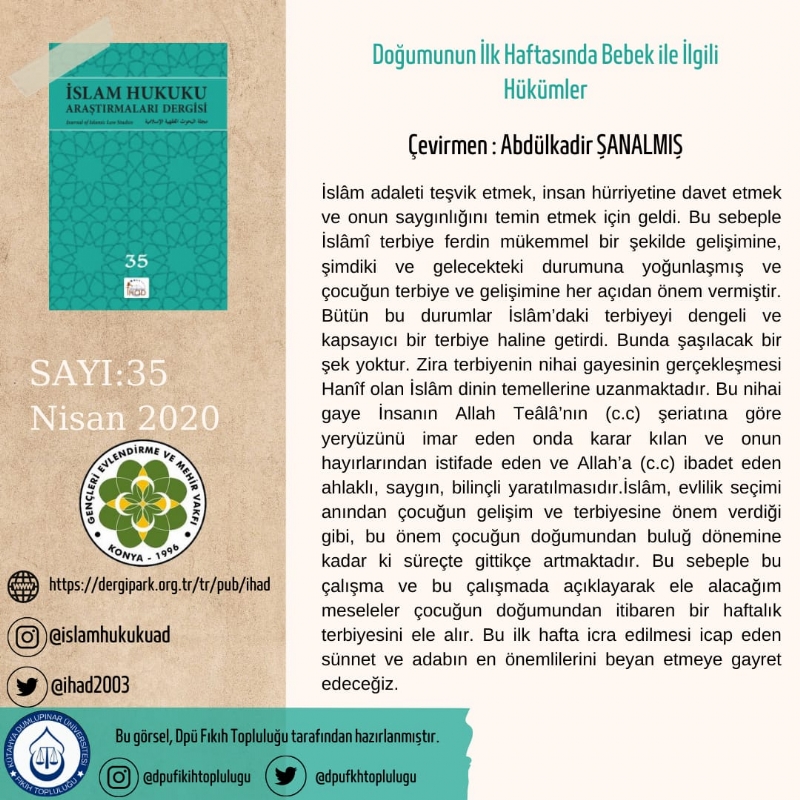 İSLAM HUKUKU ARAŞTIRMALARI DERGİSİ 35. SAYIDAN KESİTLER... 