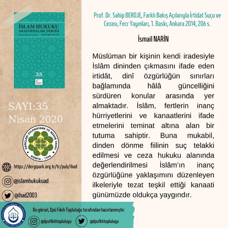 İSLAM HUKUKU ARAŞTIRMALARI DERGİSİ 35. SAYIDAN KESİTLER... 