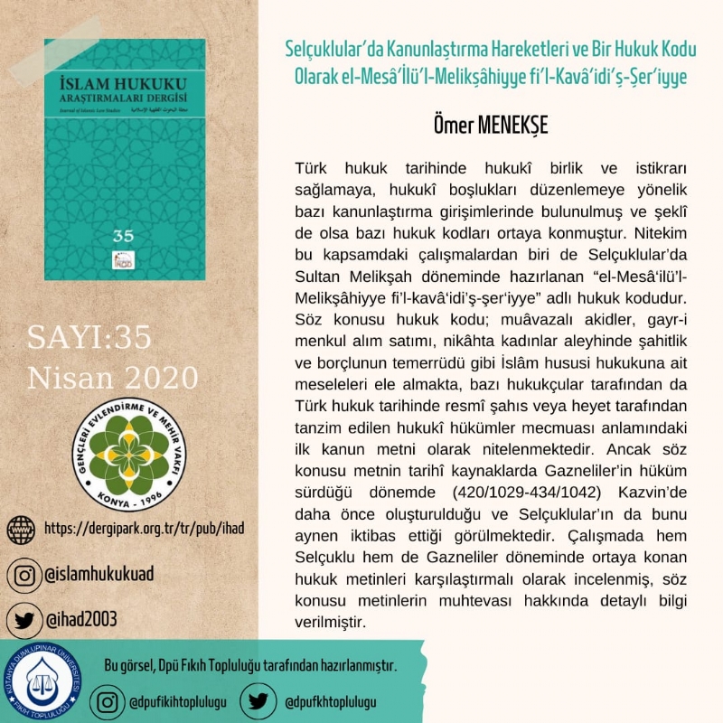 İSLAM HUKUKU ARAŞTIRMALARI DERGİSİ 35. SAYIDAN KESİTLER... 