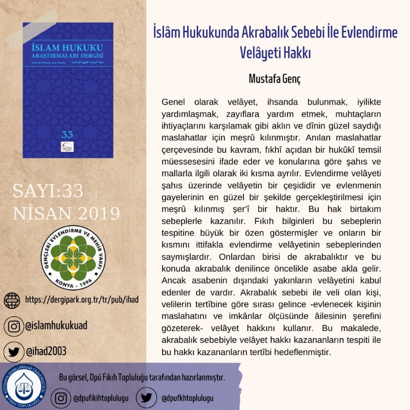 İSLAM HUKUKU ARAŞTIRMALARI DERGİSİ 33. SAYIDAN KESİTLER... 